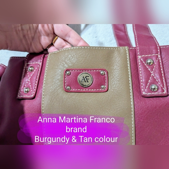 ANNA MARTINA FRANCO NWOT 3 lg pouch shoulder bag, Reddish/Burgundy & Tan colour - Picture 3 of 16